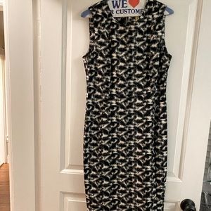 Black and white Calvin Klein sleeveless sheath dress.